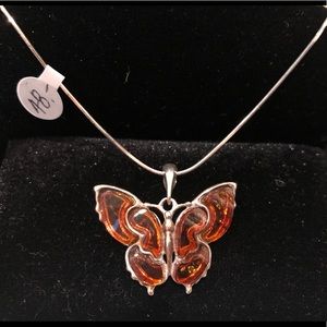Amber Butterfly with .925 silver necklace